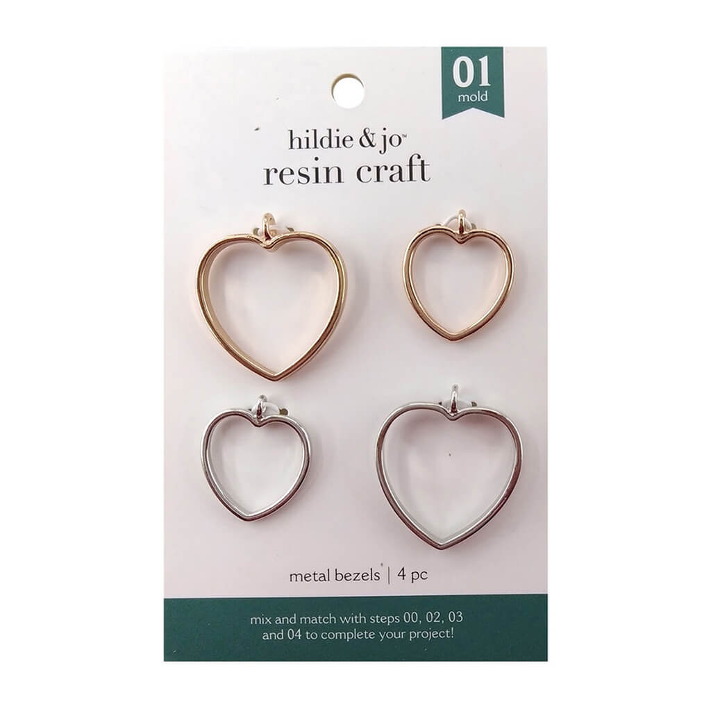 Resin Craft 4 pk Heart Metal Open Bezels - Silver &amp; Gold