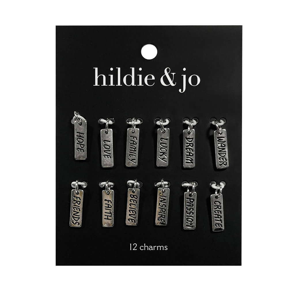 12 pk Metal Tag Charms - Inspirational Messages