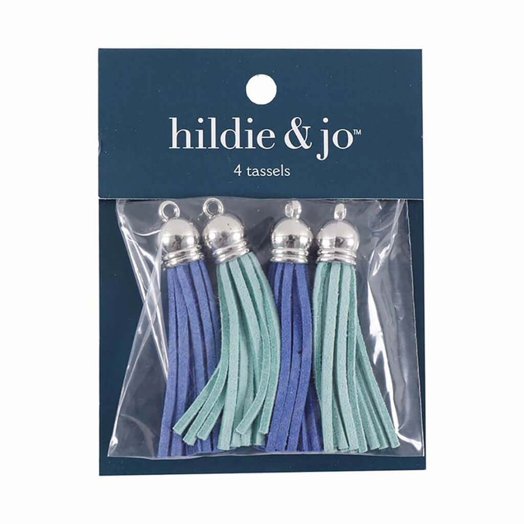 4 pk Suede Tassel Pendants - Blue &amp; Green