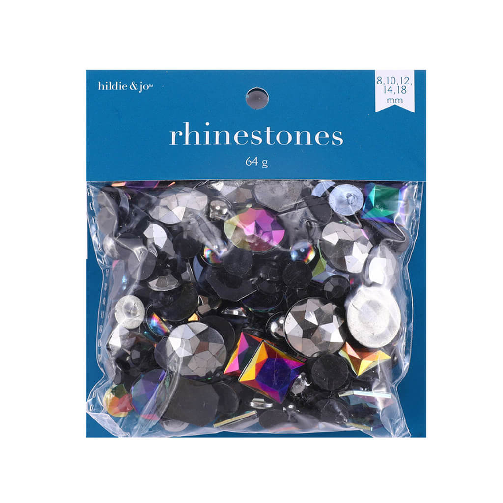 Black Assorted Plastic Flat Back Rhinestones 220ct