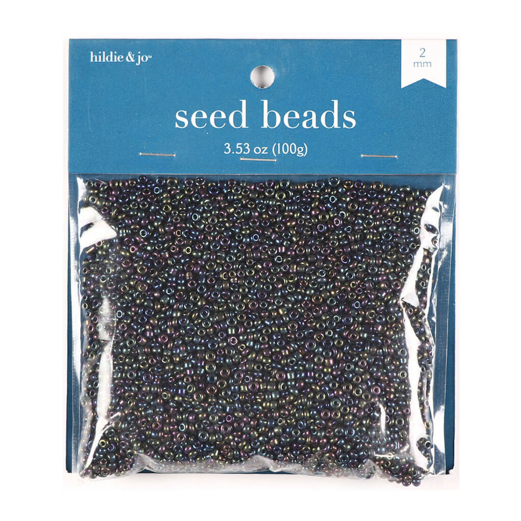 Aurora Borealis Plastic Seed Beads - Black,3.53 oz