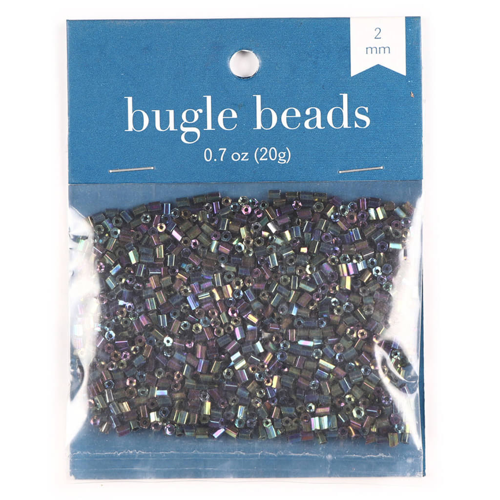 Tiny Glass Bugle Beads with Rainbow Effect Black