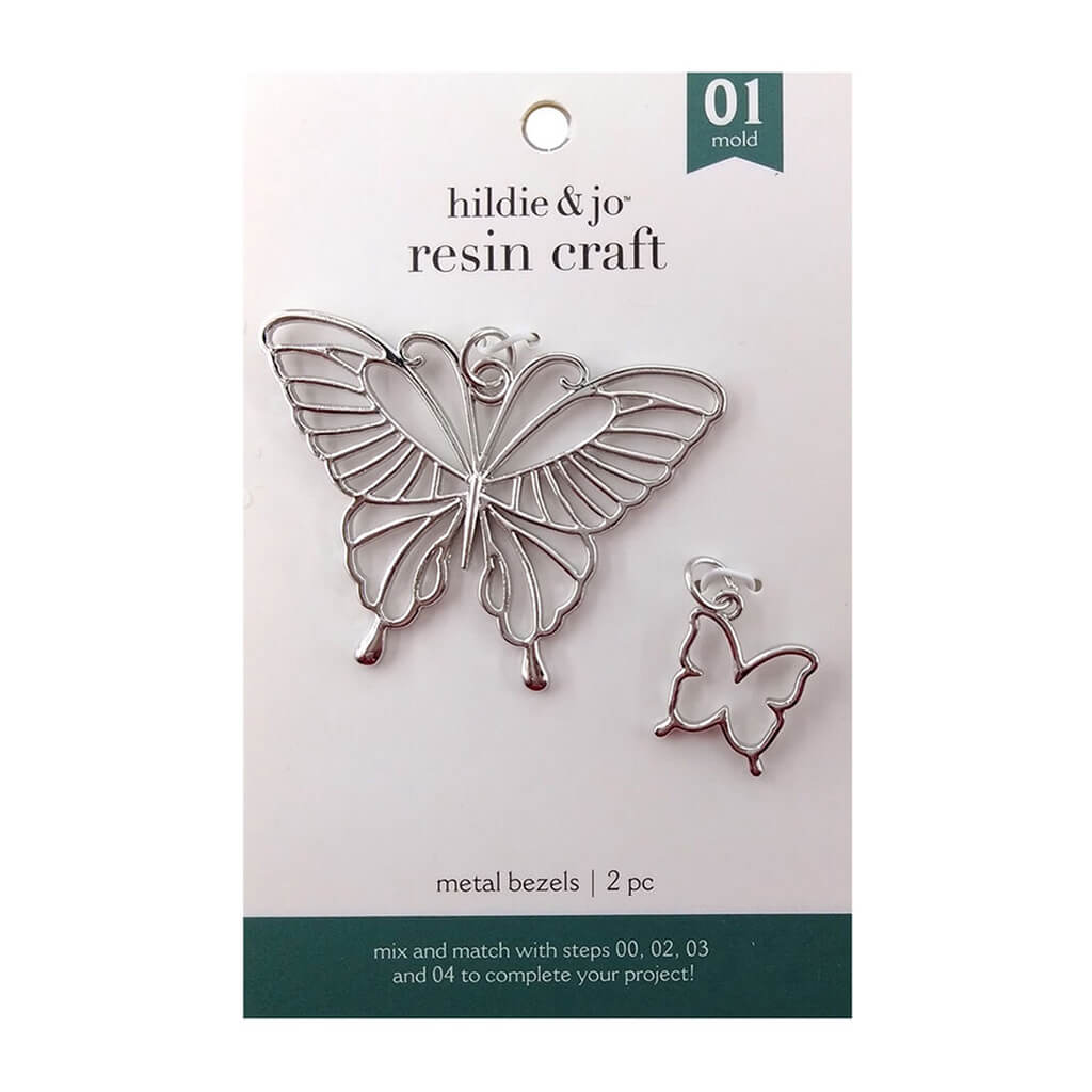 Resin Bezel Open Butterfly Silver 2pc