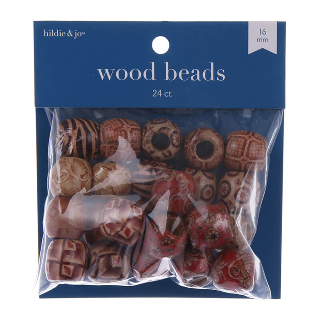 Wooden Printed Barrell Beads,24 pk,16mm