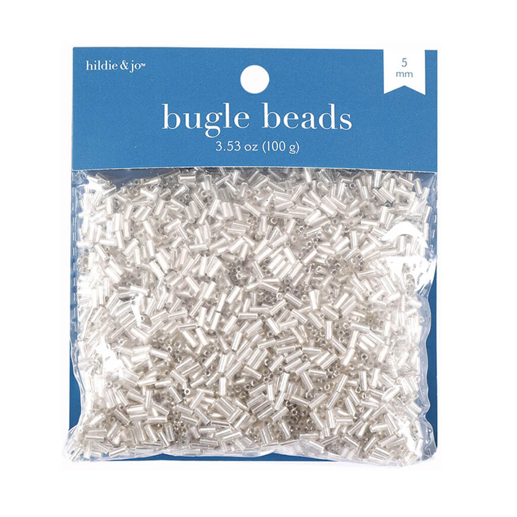 5mm Glass Bugle Beads - Silver,3.53oz,100g