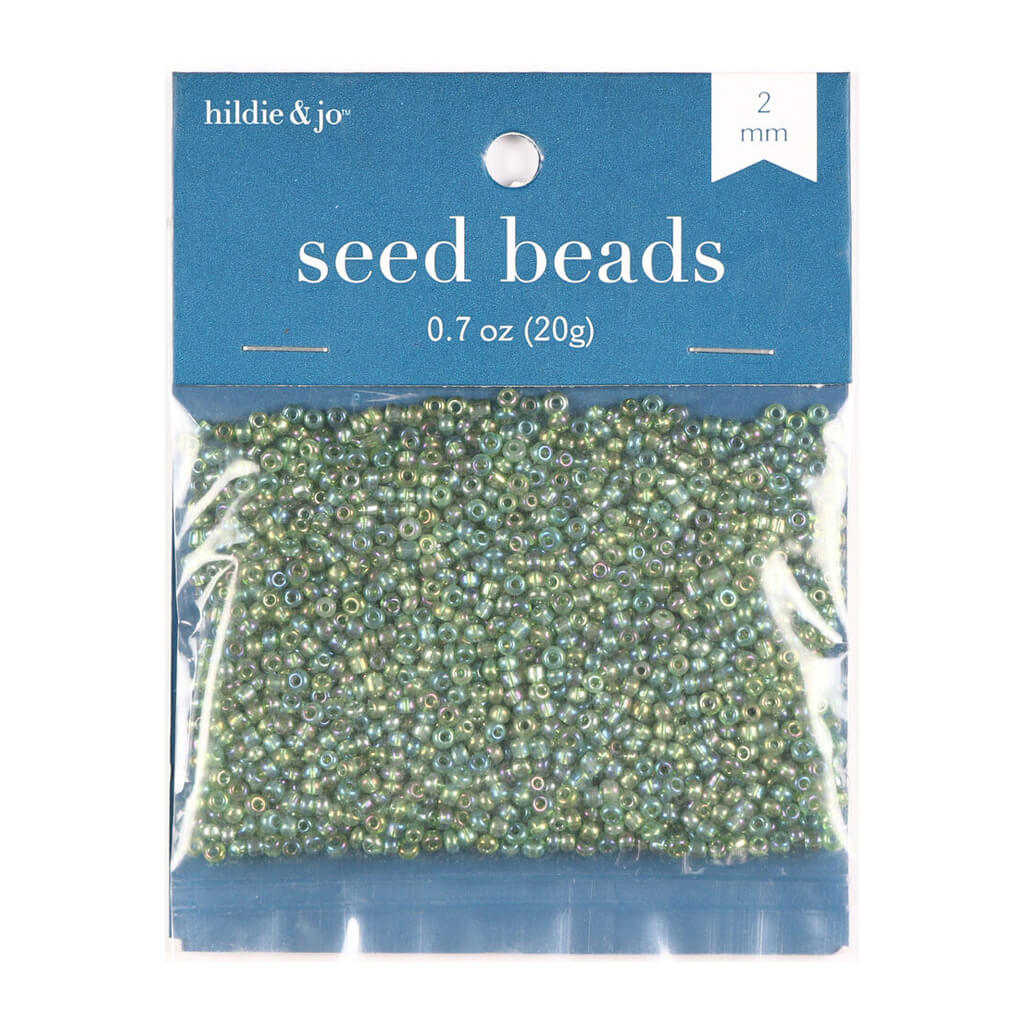 Glass Seed Beads-Green Trans. w/ Rainbow effect, 20g, 0.7oz