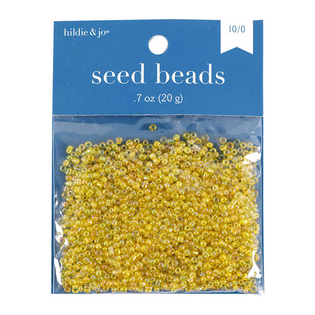 Glass Seed Beads Yellow Transparent with Rainbow Finish