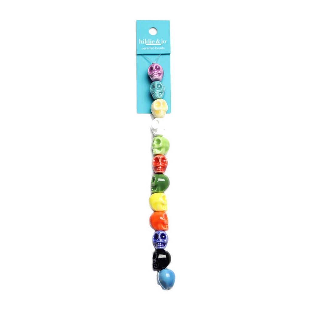 Ceramic Skull Strung Beads, 12mm x 14mm