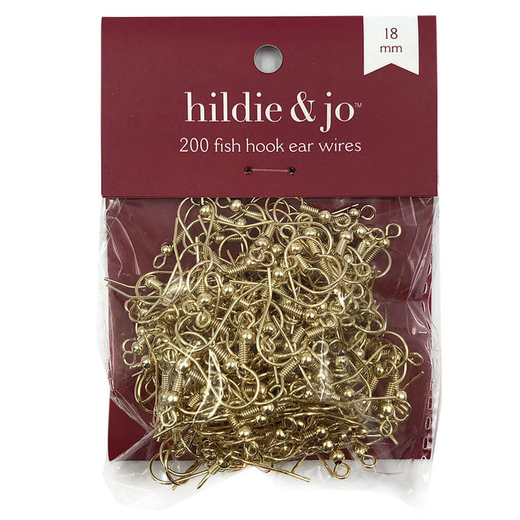 Gold Fish Hook Ear Wires 18mm 200pk