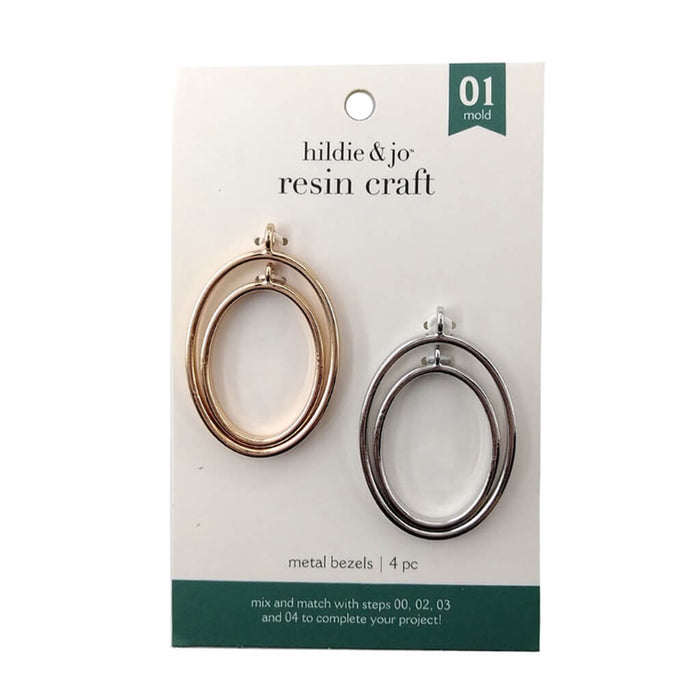 Resin Craft Oval Metal Open Bezels Silver & Gold  4pcs