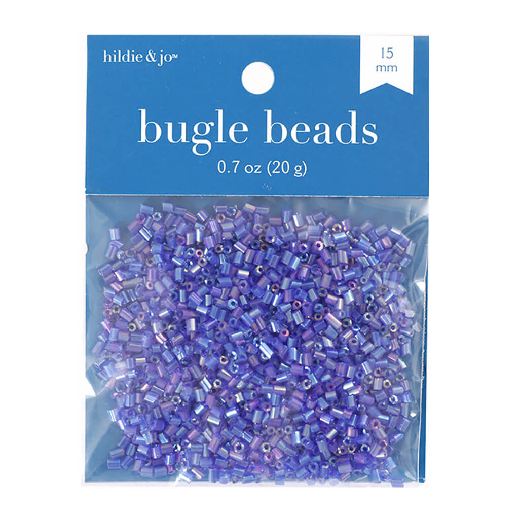 Tiny Glass Bugle Beads with Rainbow Effect Dark Blue