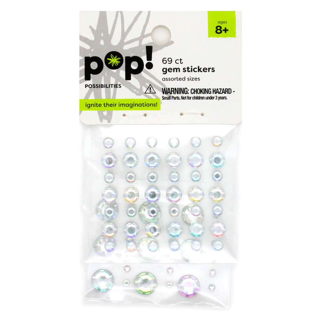 POP! Stick On Rhinestones Clear Rounds Assorted 69pc