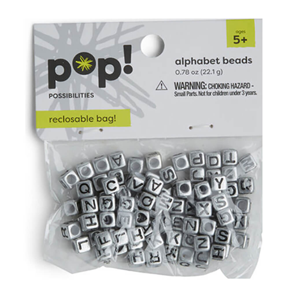 POP! Possibilities Vertical Hole Cube Beads 7mm Alphabet Silver
