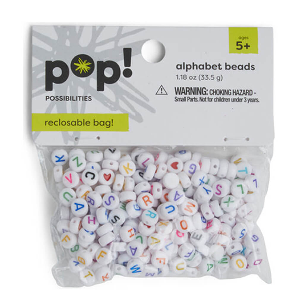 POP! Possibilities Round Beads 7mm Multi Alphabet on White