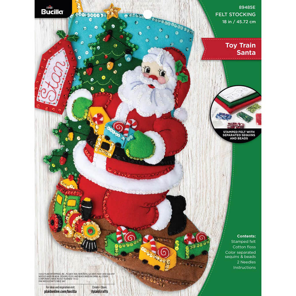 Toy Train Santa Bucilla Felt Stocking Kit