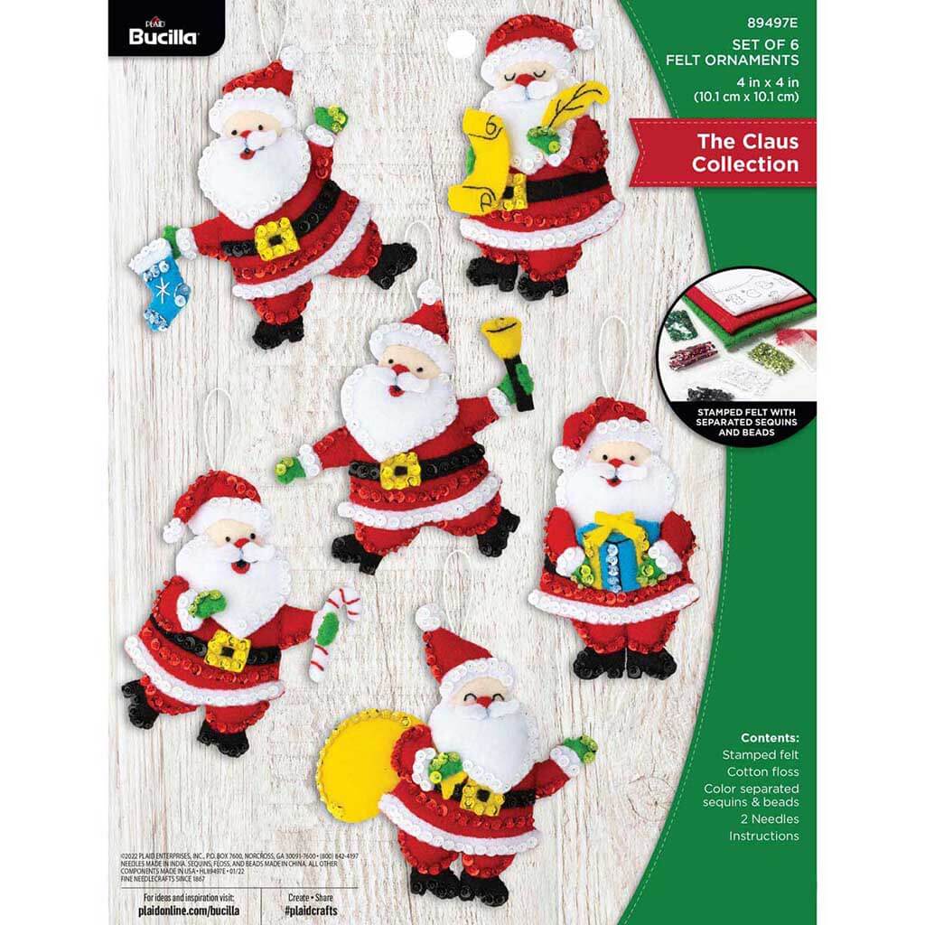 The Claus Collection Bucilla Ornament Kit Set of 6