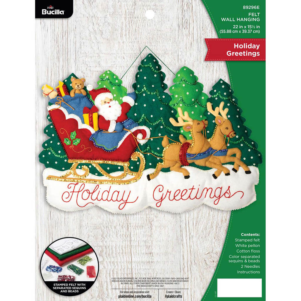 Holiday Greetings Bucilla Felt Wall Hanging Applique Kit