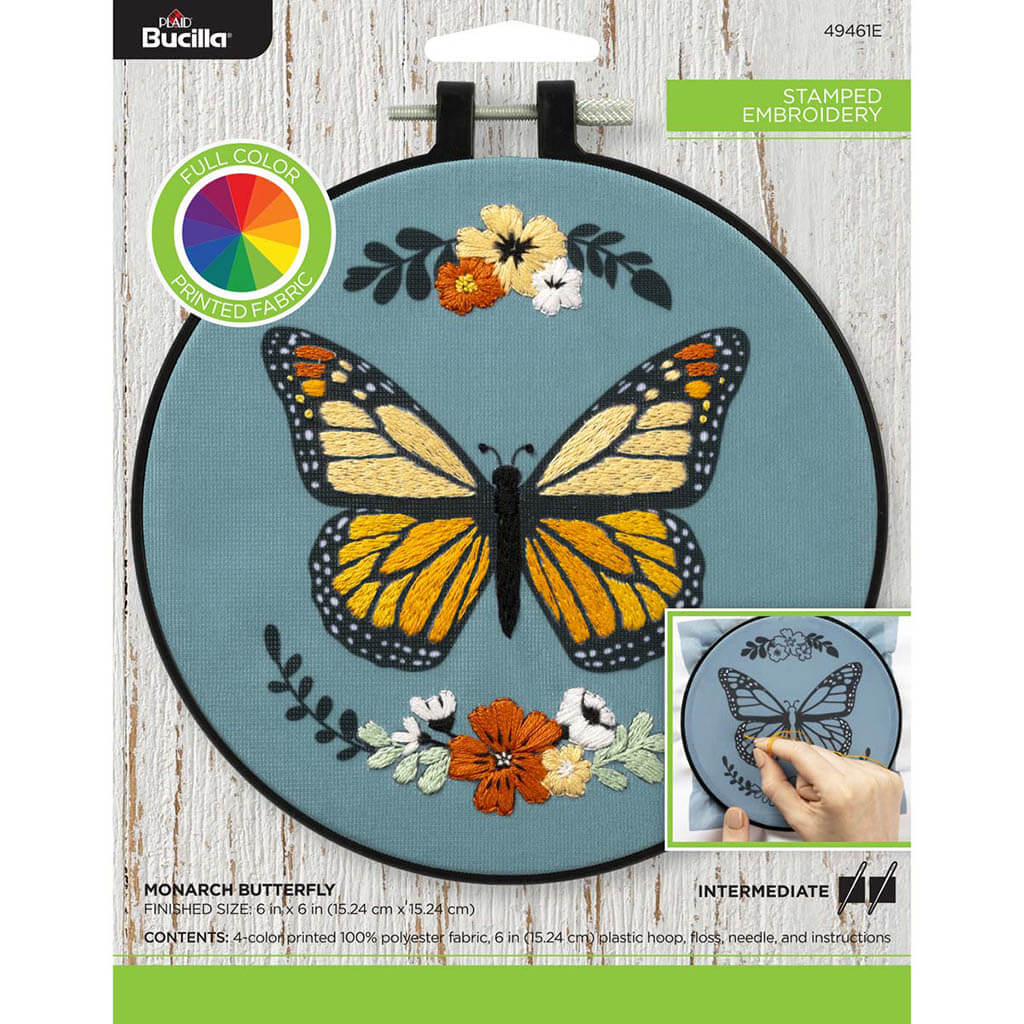Stamped Embroidery Full Color Monarch Butterfly
