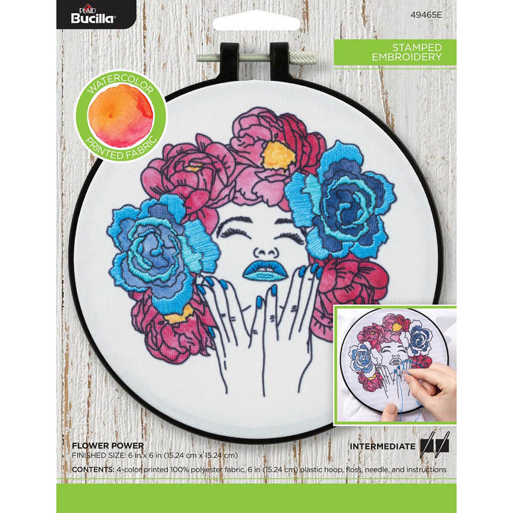 Stamped Embroidery Watercolor Flower Power