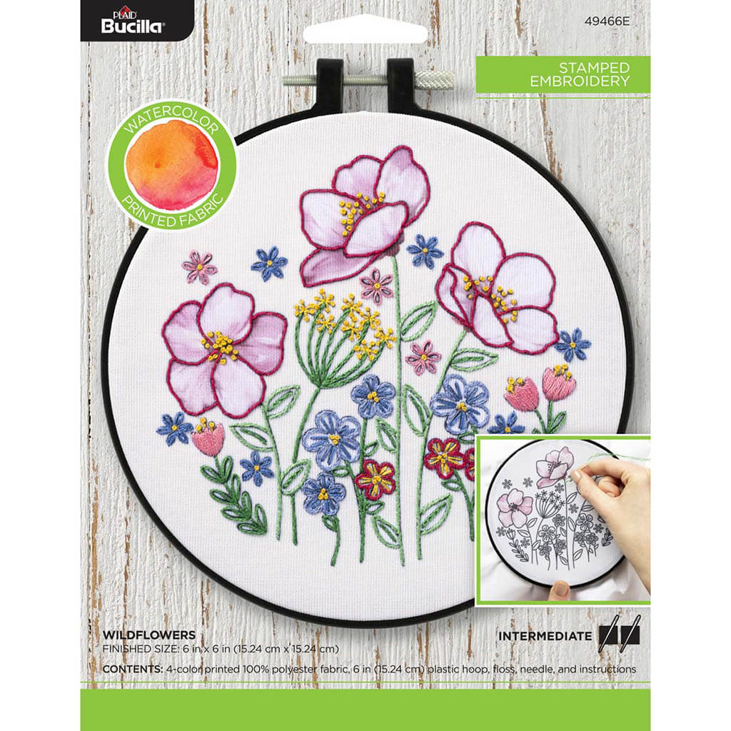 Stamped Embroidery Watercolor Wildflowers