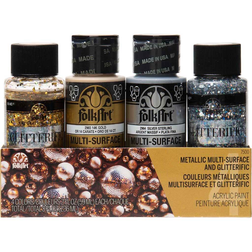 Folkart Multi-Surface &amp; Glitterific Paint Set of 4