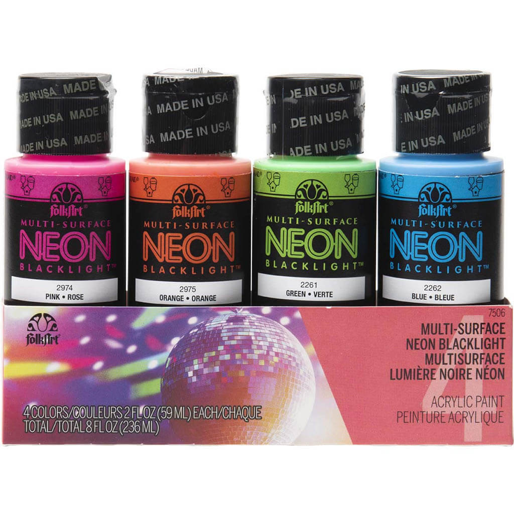 Folkart Multi-Surface Neon Blacklight Acrylic Paint Set of 4