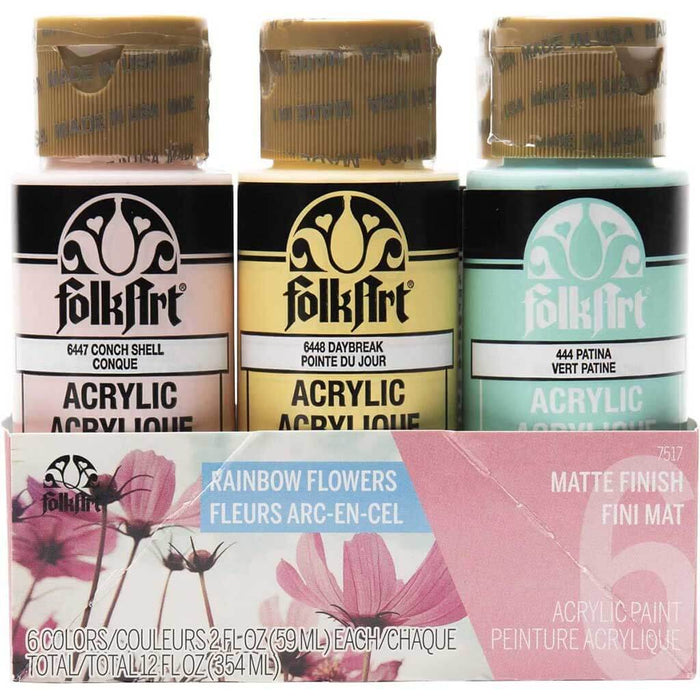 Folkart Acrylic Colors Paint Set of 6 Rainbow Flower