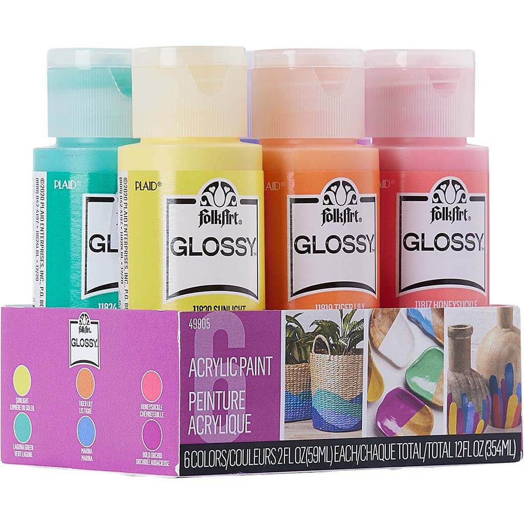 Folkart Glossy Paint Set, 6 Colors