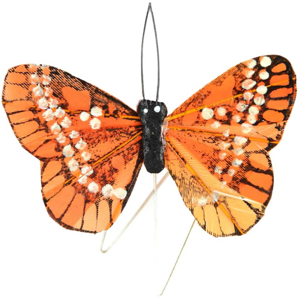 Baltimore Feather Butterfly Orange Black White On Wire 2in