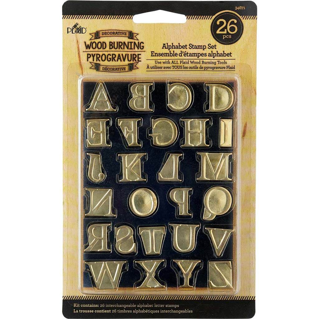 Plaid Wood Burning Alphabet Stamp Set, 26pc