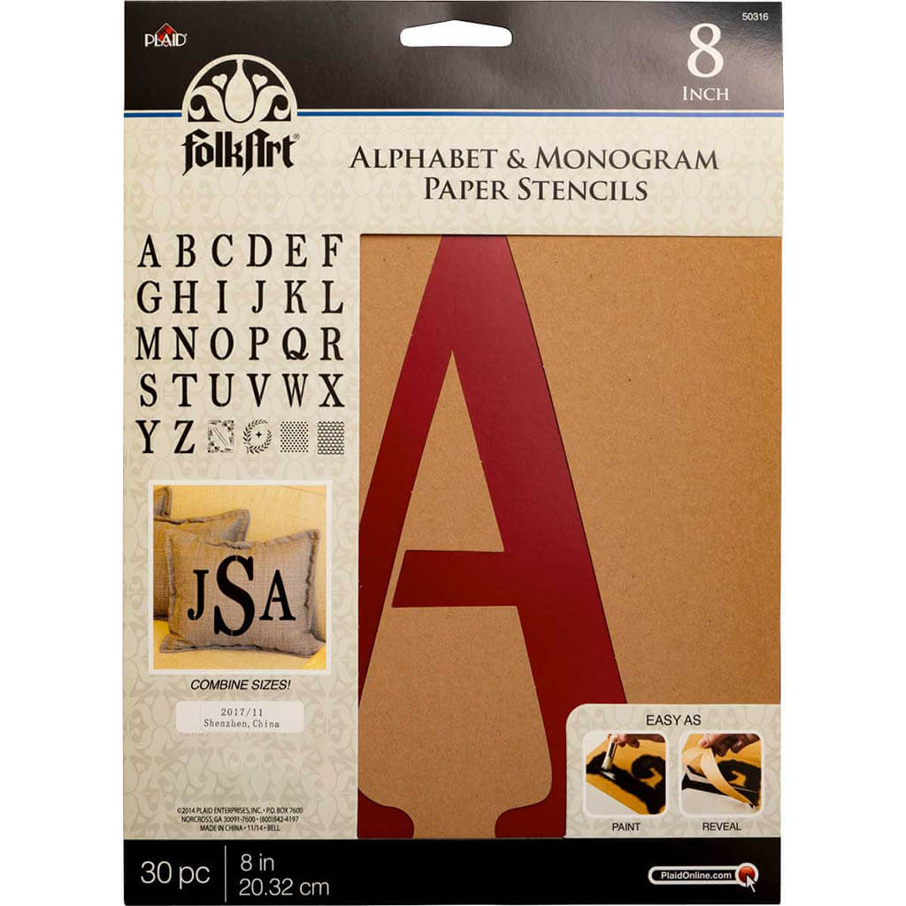 Alphabet &amp; Monogram Paper Stencils 8in, 30pc