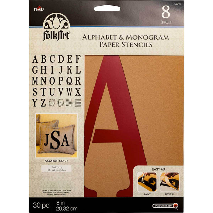 Alphabet & Monogram Paper Stencils 8in, 30pc