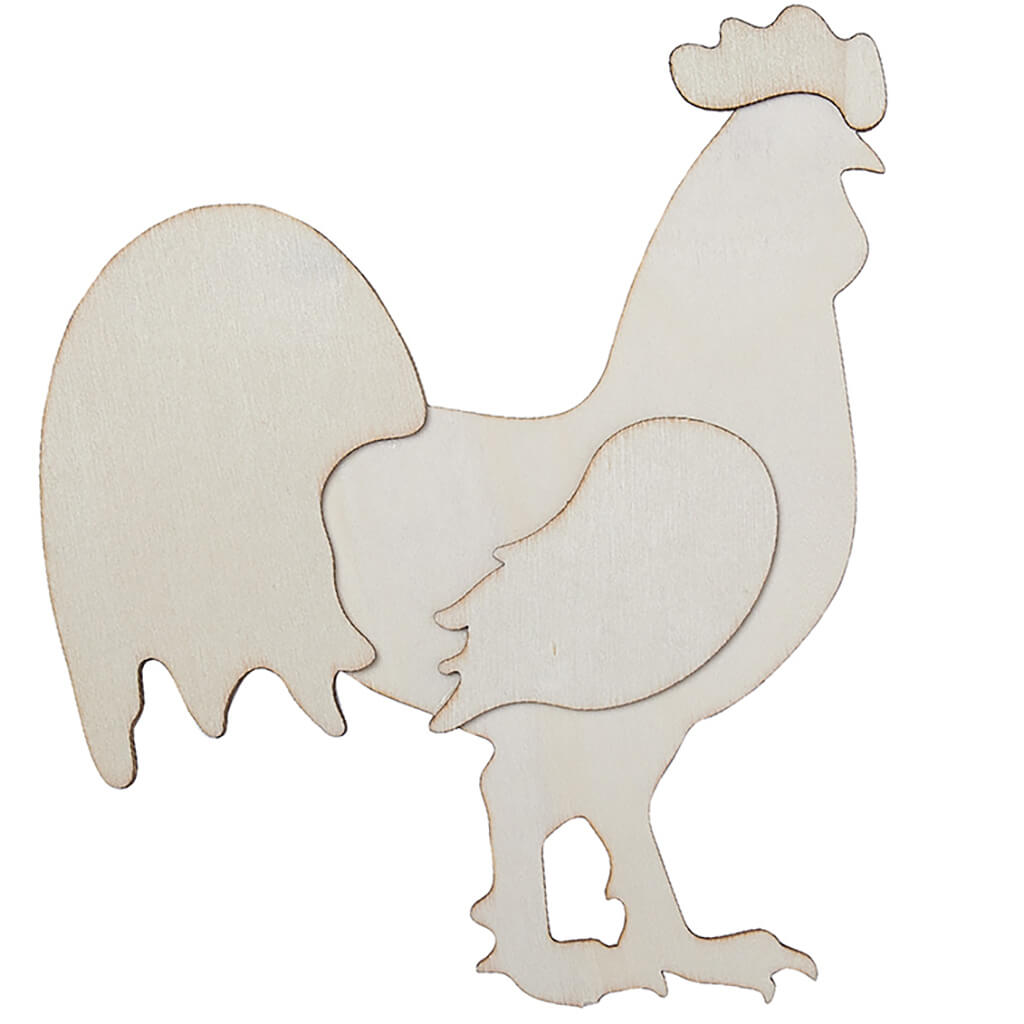 Layered Wood Shape Rooster, 7in