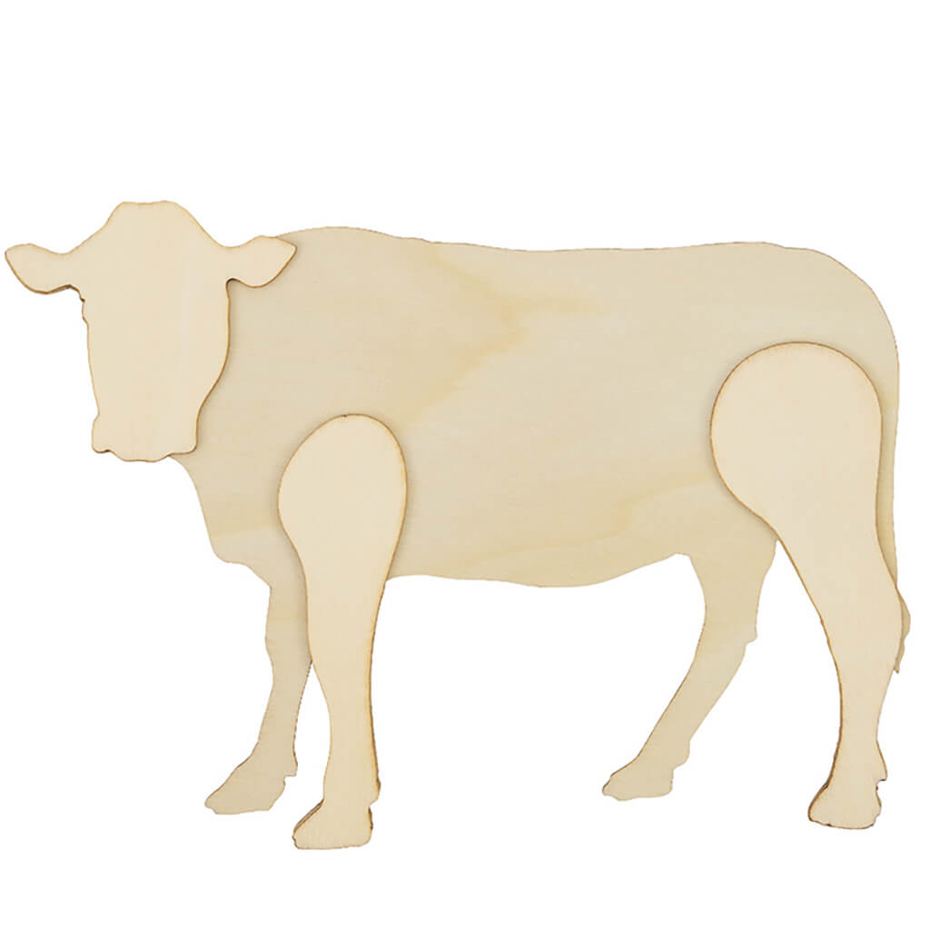Layered Wood Shape Cow, 7in