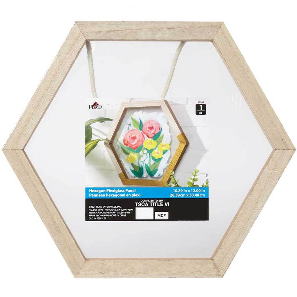 Plaque Plywood And Plexiglass Hexagon, 10in x 12in