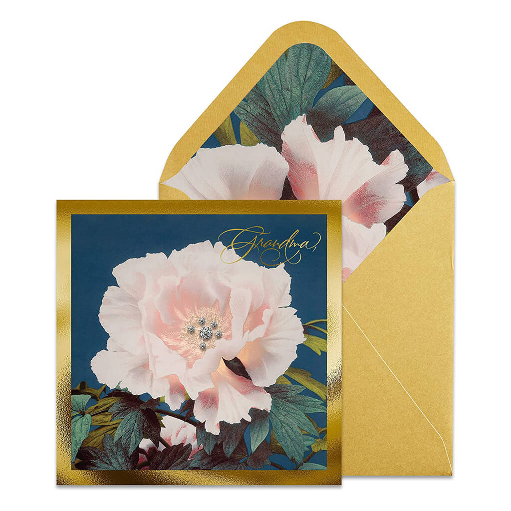 Mothers Day Card Lg Pink Rose On Blue