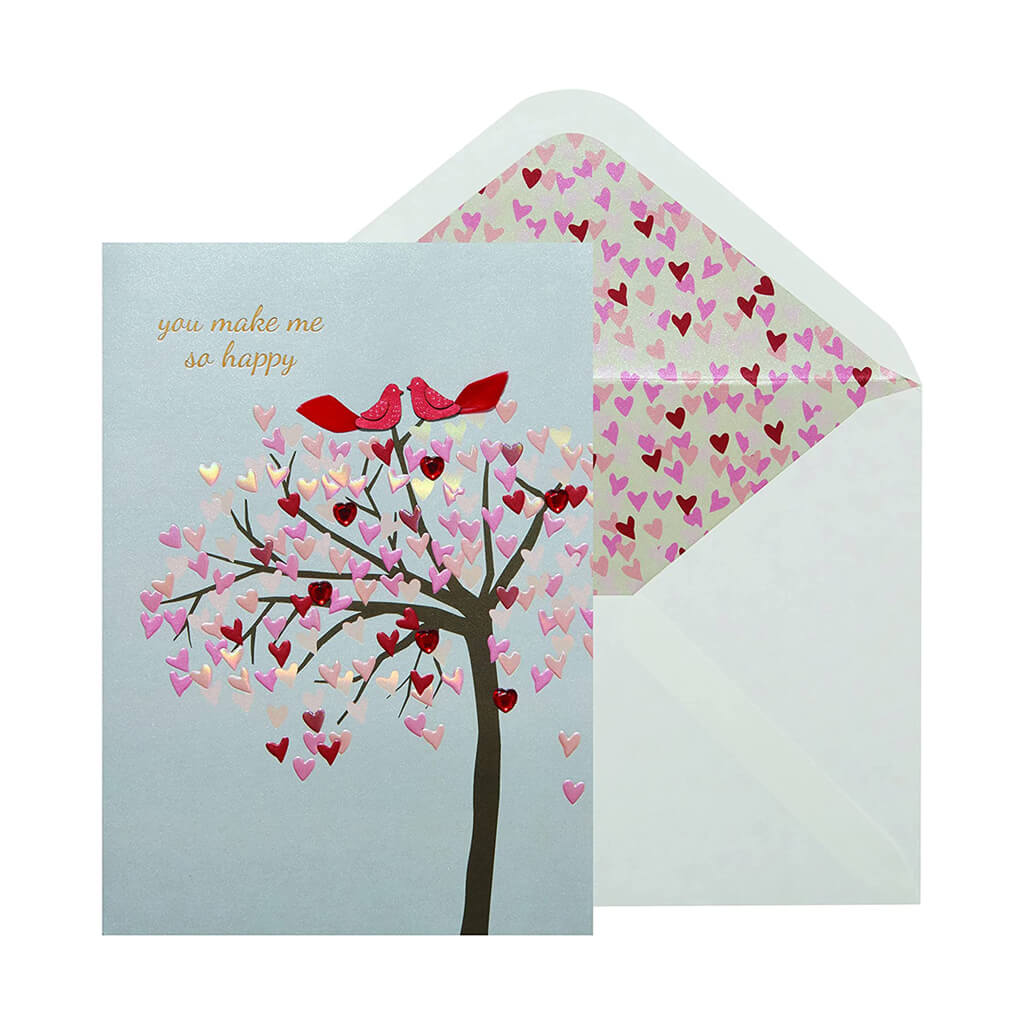 Valentine&#39;s Day Card Two Birds On Tree