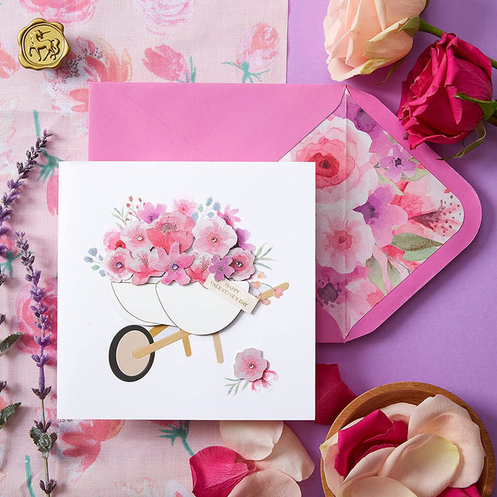 Valentine's Day Card Wheelbarrow with Hearts/Flowers