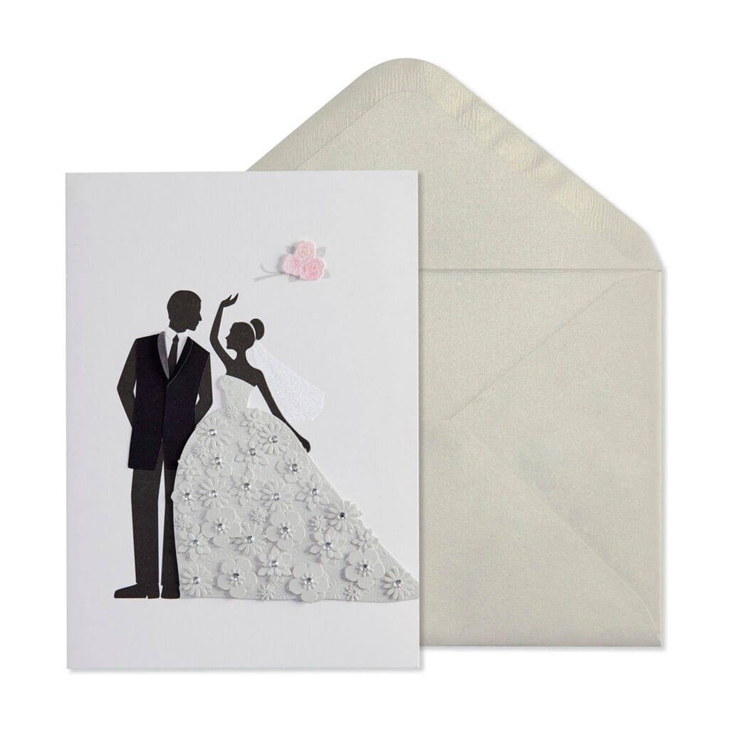 Wedding Card Bride And Groom With Flowers