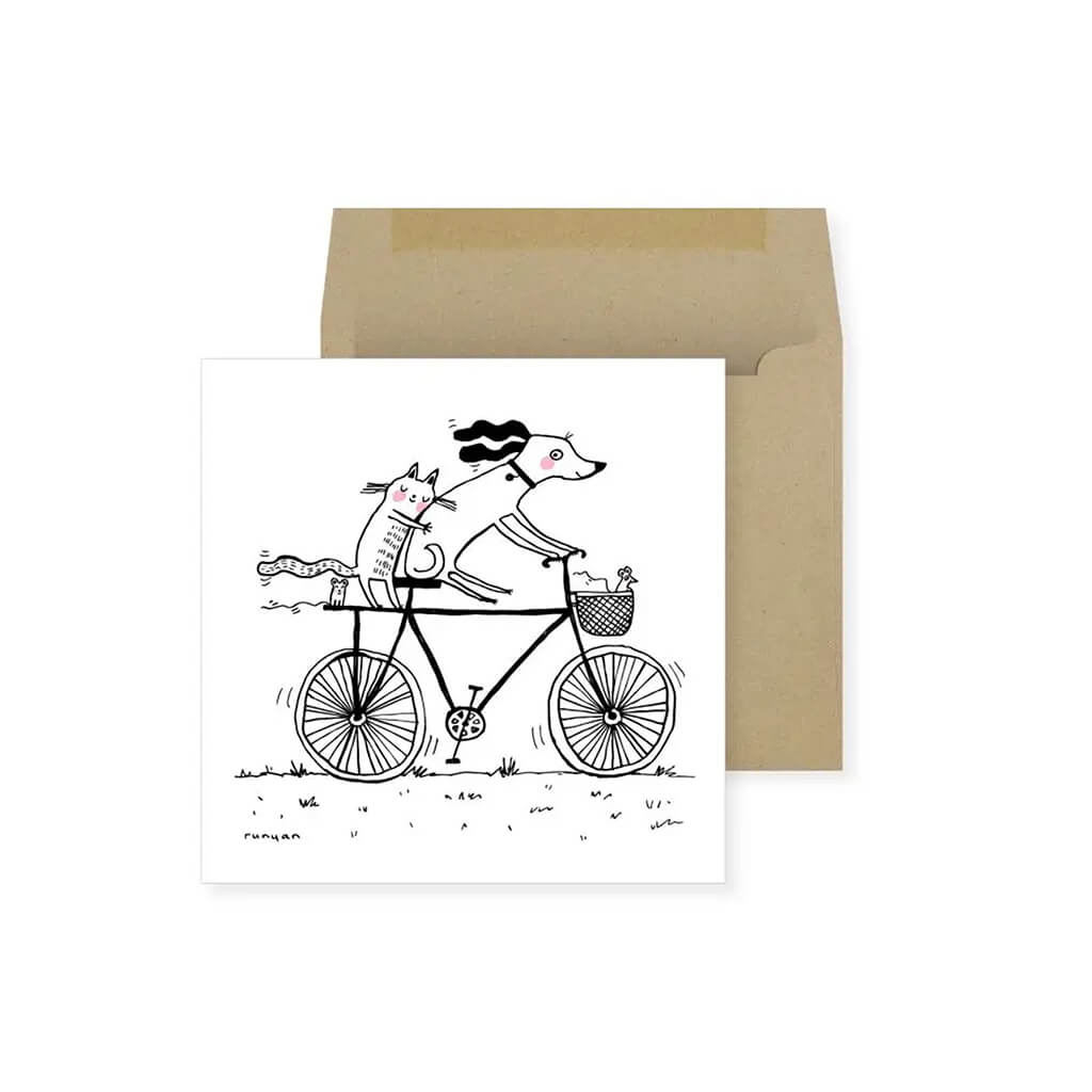 Friendship Card Cat And Dog On Bike