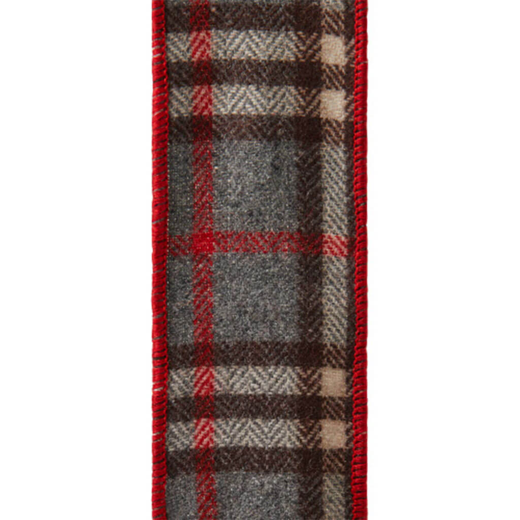 Warwick, Wired Edge Grey/Red/Black #40, 2.5in, Sold Per Yard