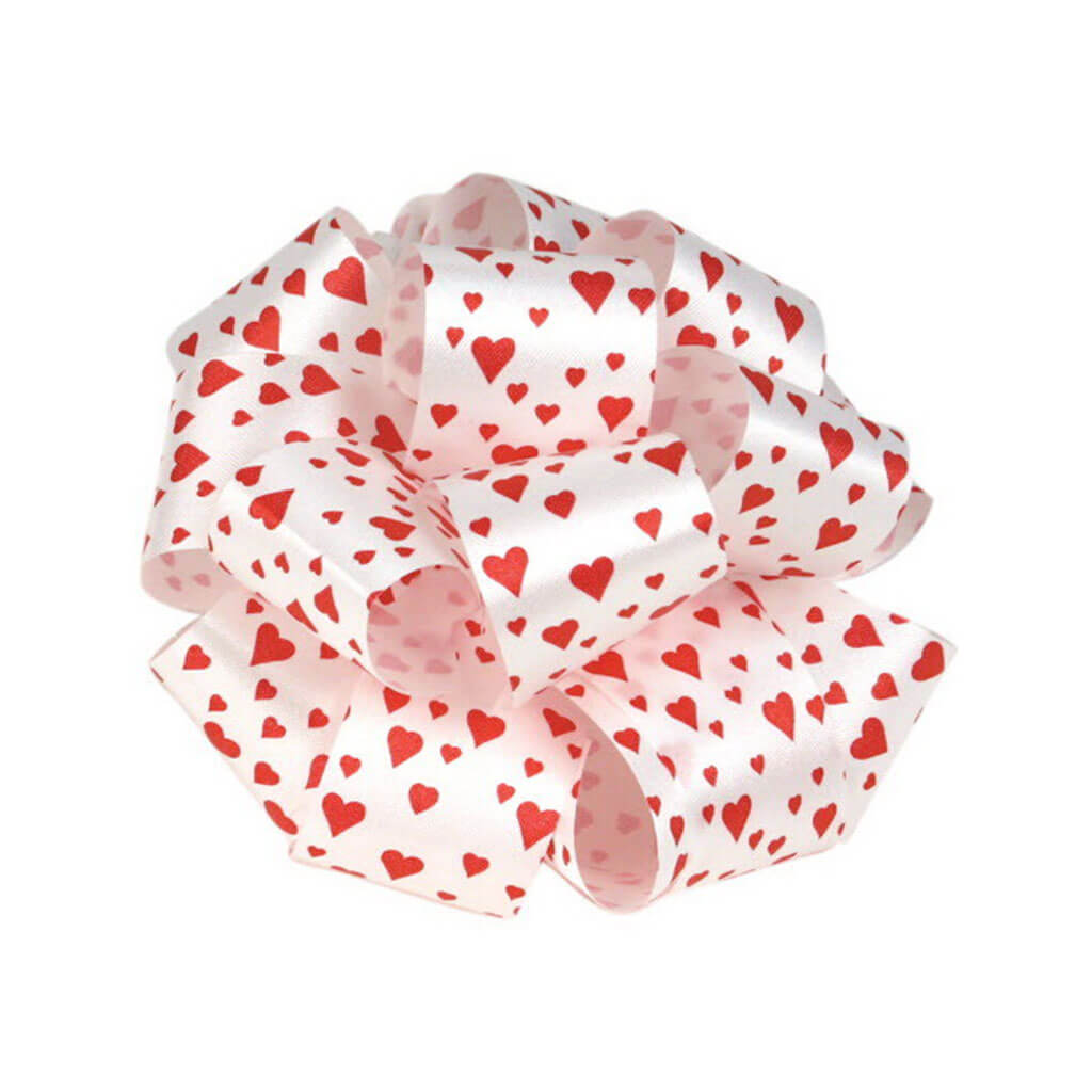 Flora Satin Red/White Hearts  #9 1-1/4in