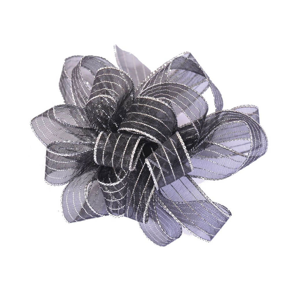 Striped Chiffon #3 5/8in Black/Silver