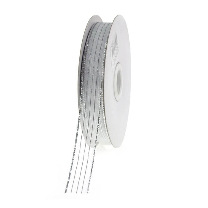 Striped Chiffon #3 5/8in White/Silver