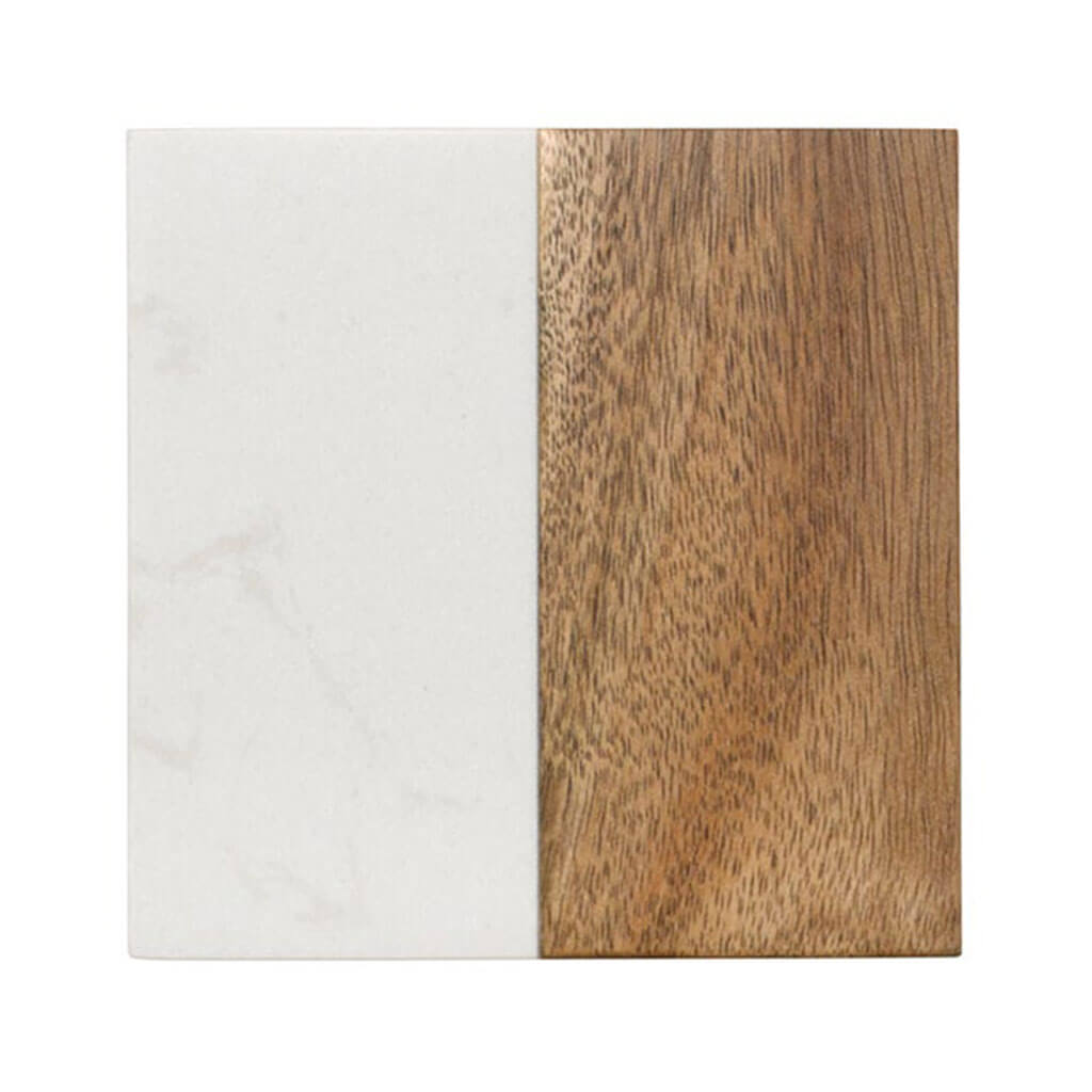 Cassie Marble Acacia Coaster Set of 4 Straight Natural