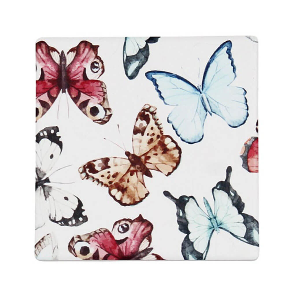 Butterfly Printed Ceramic Coaster Set of 6 Multi