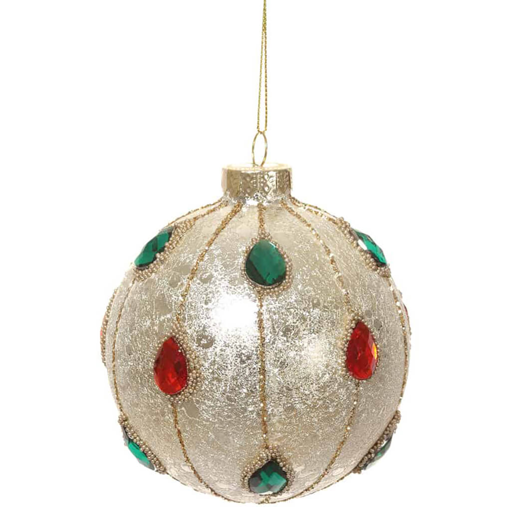 Jeweled Glass Ball Ornament Gold Mix 4in