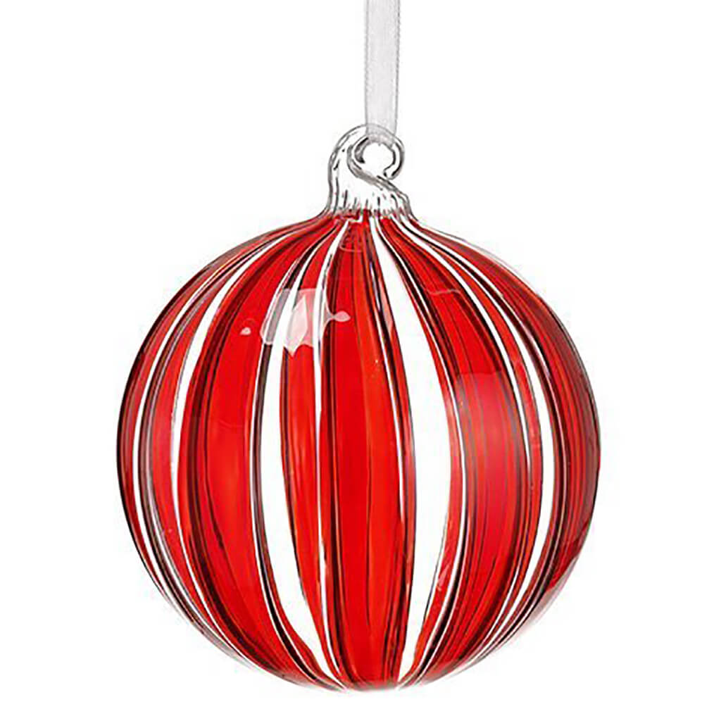 Glass Ball Ornament Red Clear 4in