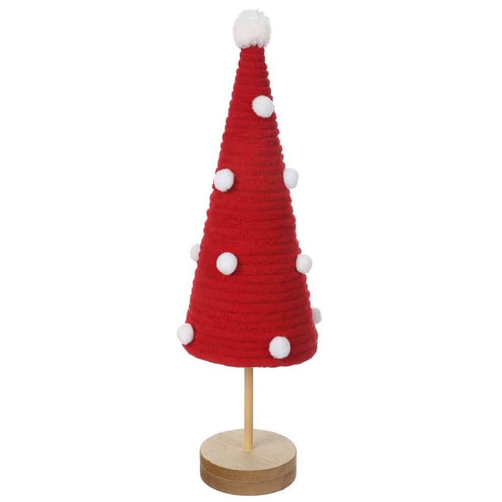Pompon Yarn Cone Tree Red White 11.6in