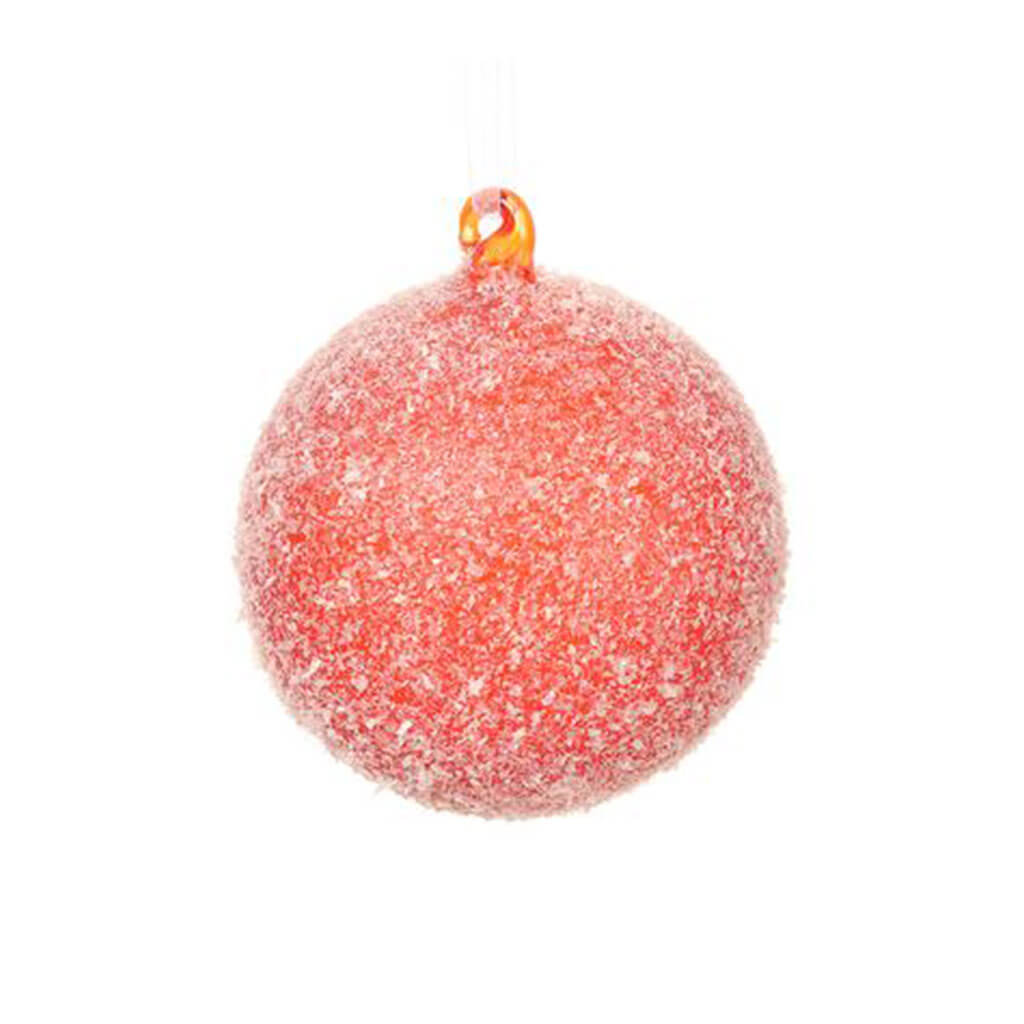 Flocked Glass Ball Ornament Red 4in